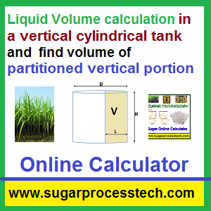 Formulas with online calculator for vertical cylindrical tank partitioned portion volume - sugarprocesstech