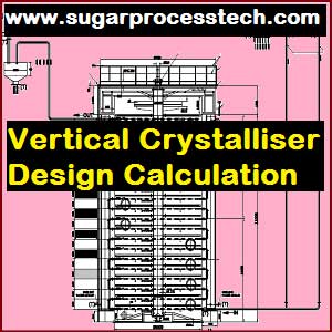 Vertical crystallizers concepts and its Design aspects | Vertical Crystalliser Design Calculation like - Requirement of heating surface as per formula with example, Cooling water requirement for crystallizer massecuite cooling, Mechanical Design of shell thickness and Bottom plate thickness.