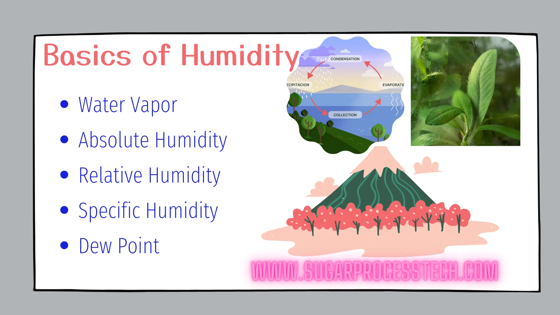 What is Humidity Absolute vs. Relative Humidity Relative Humidity Formula Measuring of Relative Humidity Formula Specific humidity The Difference Between Humidity and Relative Humidity Dew Point and Relative Humidity Relationship